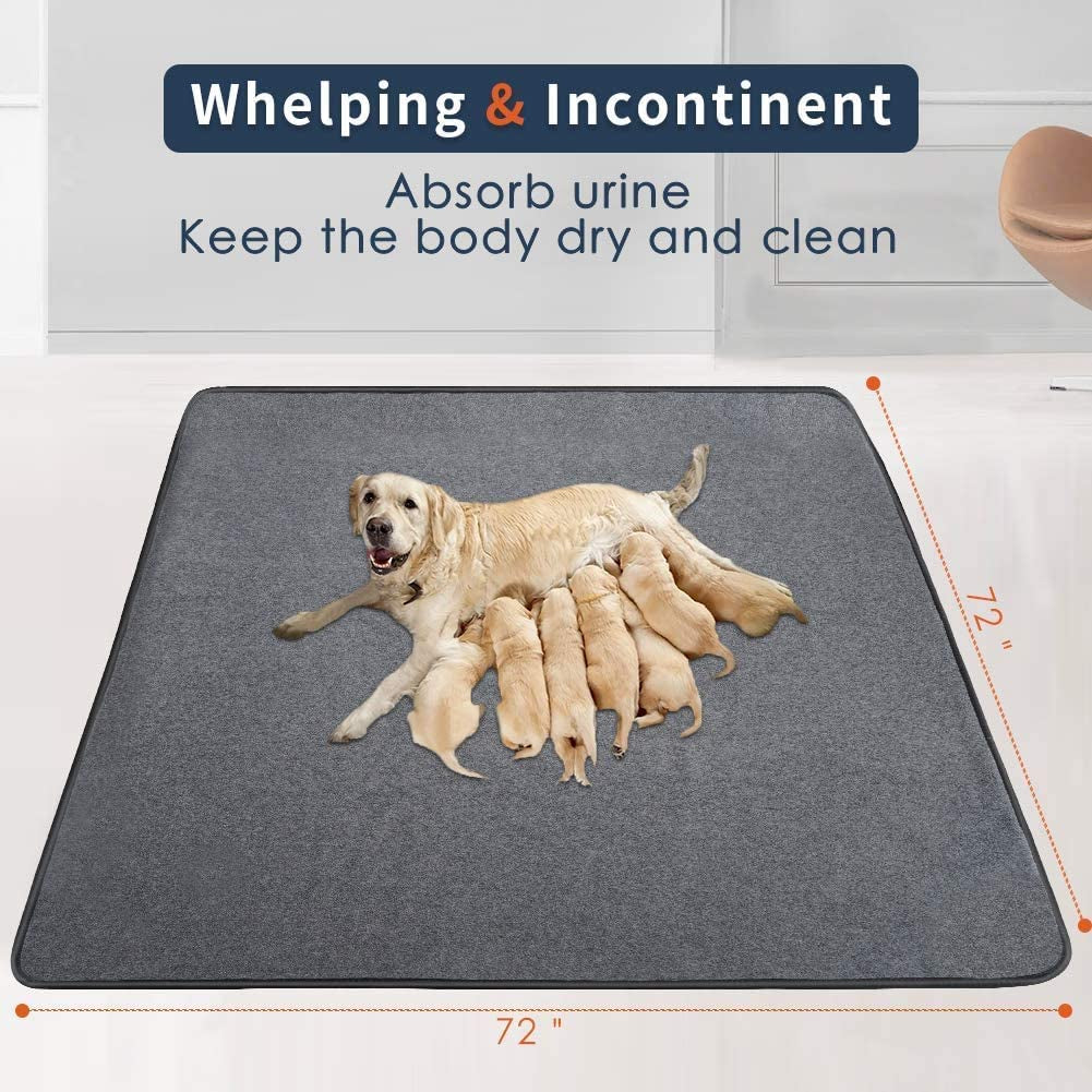 Washable Dog Pee Pad Extra Large 72"X72"/65"X48" Reusable Whelping Pads, Waterproof Dog Mat Non-Slip Puppy Potty Training Pad Playpen Mat for Dogs, Guinea Pigs, Rabbits