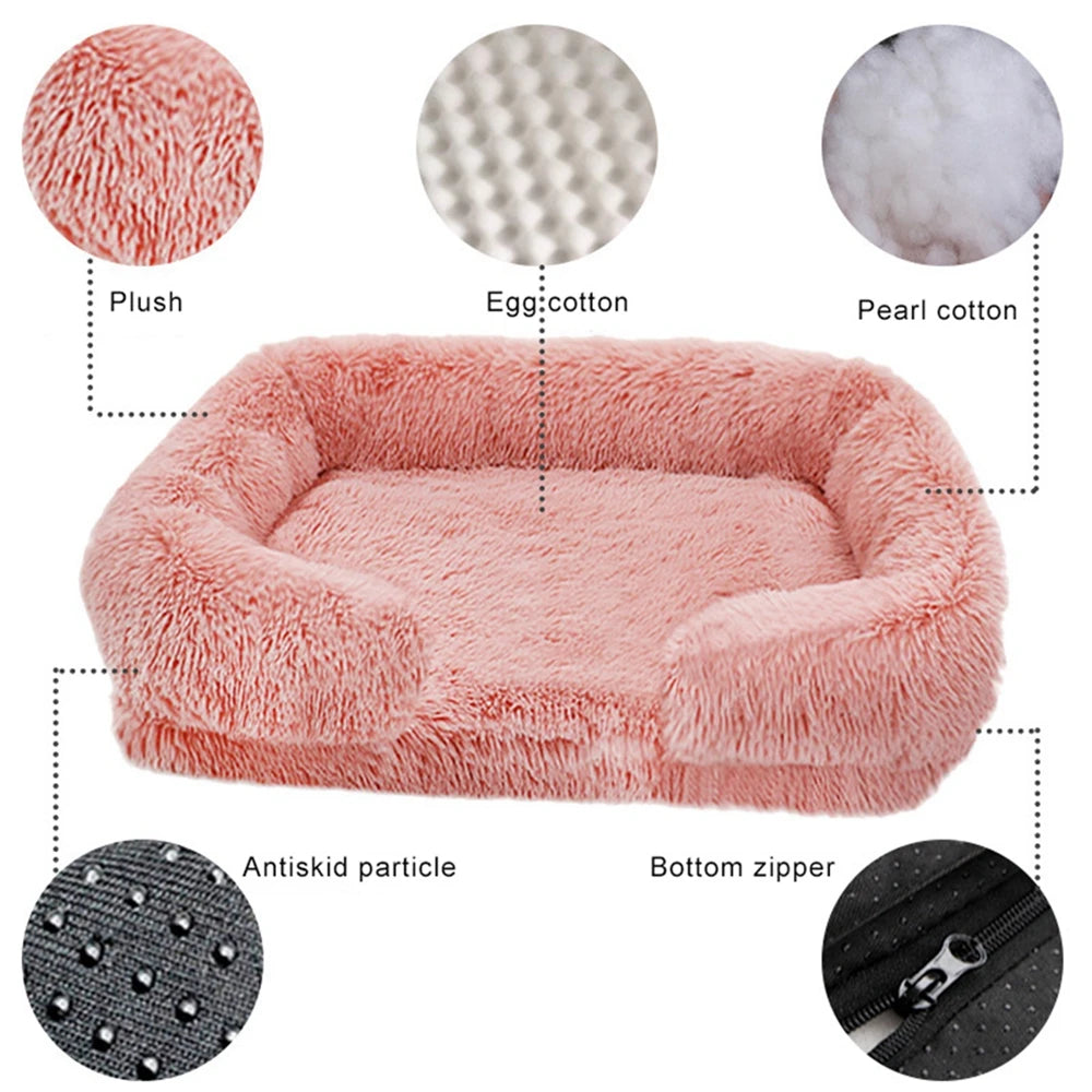 W Dog Bed Square Dog Beds Long Plush Dog Mat Beds for Small Medium Large Dogs Supplies Pet Dog Calming Bed Washable Kennel