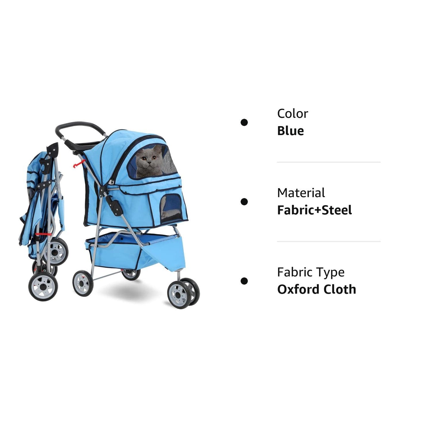 Folding Dog Stroller, 3 Wheels Pet Strollers Pet Gear for Small Medium Cats Dogs Puppy with Storage Basket, Cup Holder,Lightweight Blue 35.04Inchx17.32Inchx38.58Inch