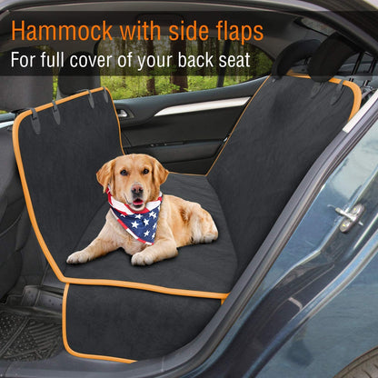 Dog Car Seat Cover Car Seat Protector- Dog Seat Cover for Back Seat of Suvs, Trucks, Cars - Waterproof & Convertible Dog Hammock for Car Backseat - Dog Travel Accessories -Orange, XL