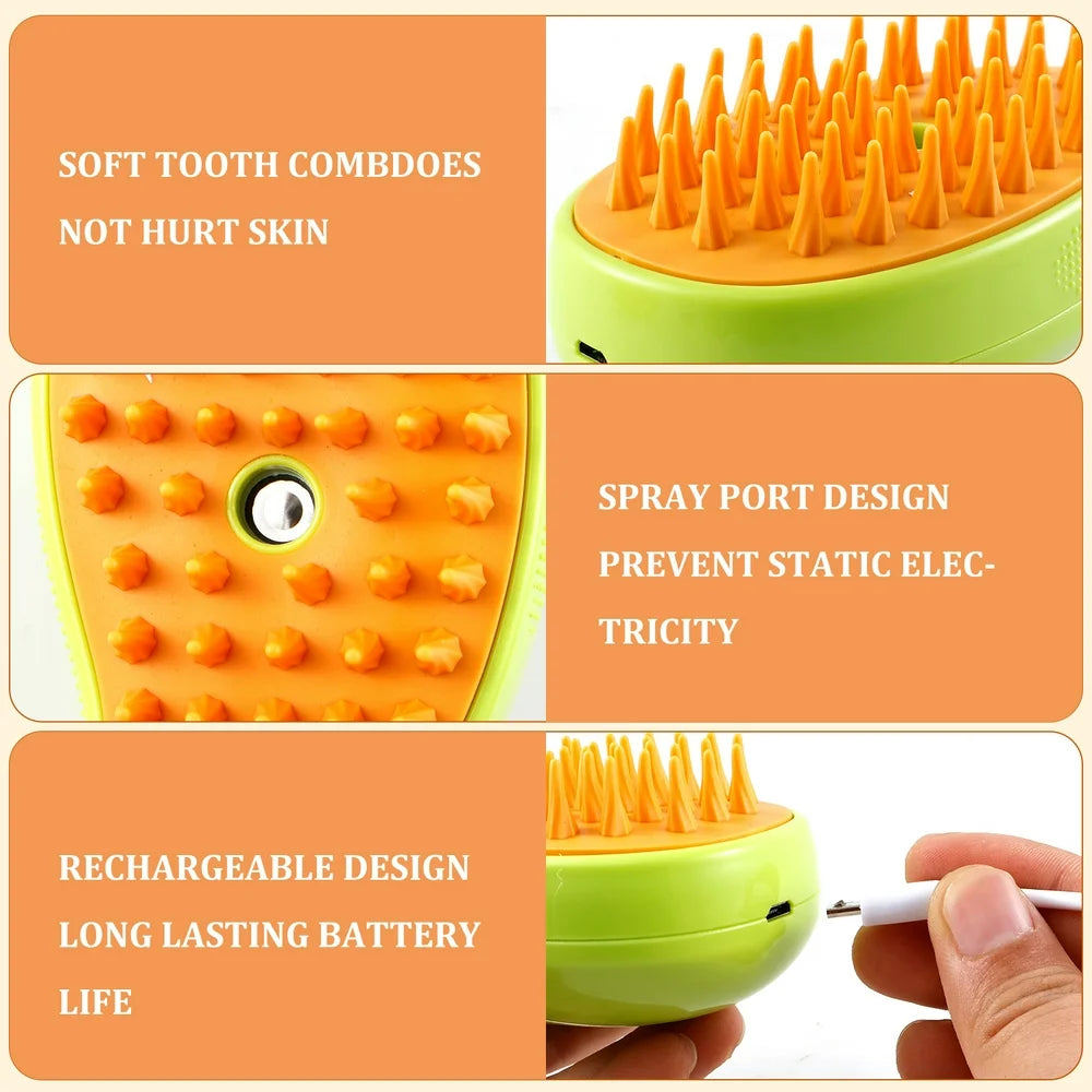 3 in 1 Steamy Cat Brush,Cat Steam Brush for Massage Removing Tangled Loose Hair,Self Cleaning Steam Cat Grooming Brush,Misting Spray Cat Brush for Shedding with Water Tank,Yellow
