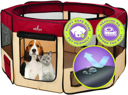 Portable Foldable Pet Playpen Exercise Pen Kennel + Carrying Case for Larges Dogs Small Puppies/Cats | Indoor/Outdoor Use | Water Resistant