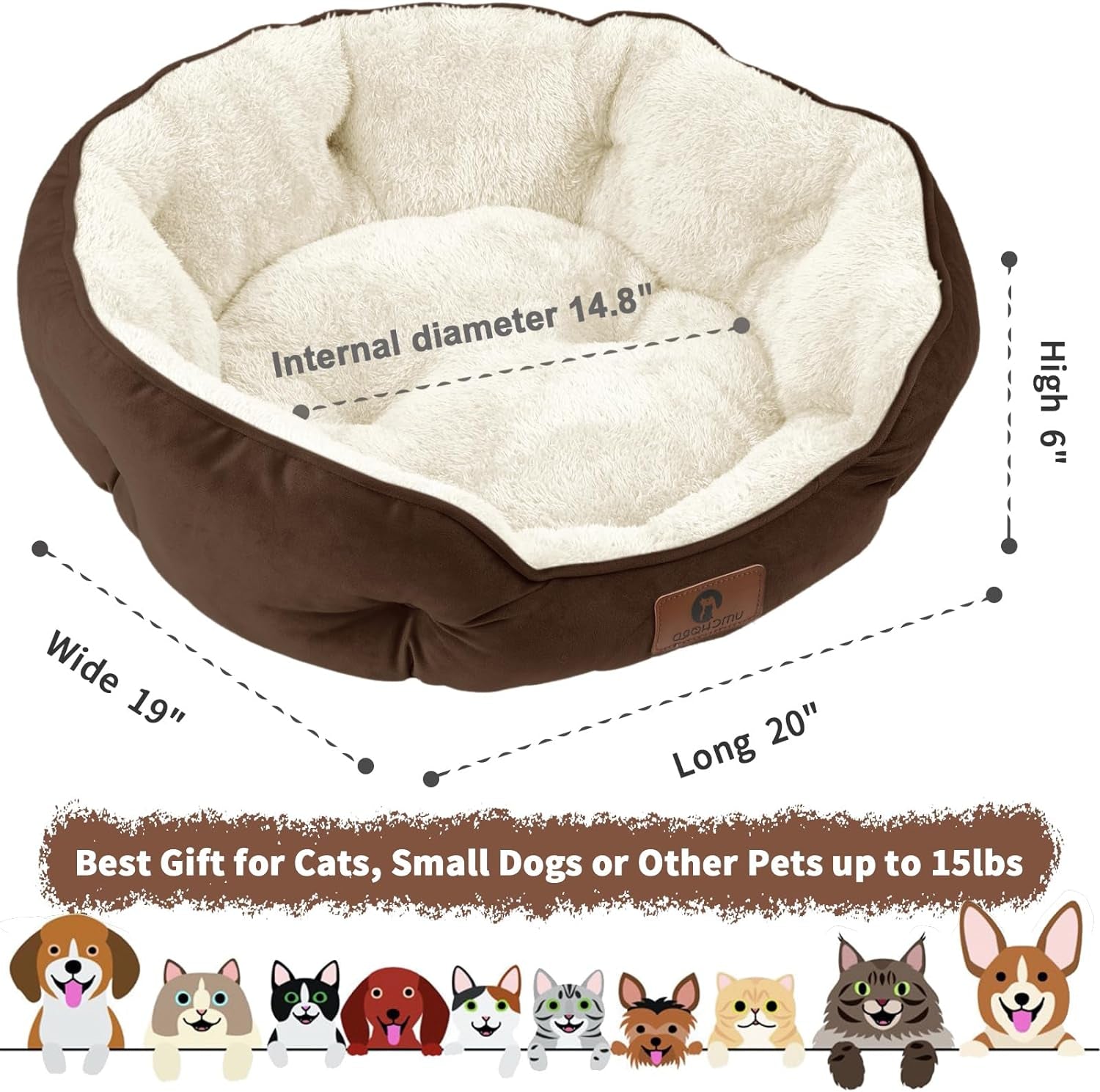 Dog Bed, Cat Beds for Indoor Cats, Pet Bed for Puppy and Kitty, Extra Soft & Machine Washable with Anti-Slip & Water-Resistant Oxford Bottom