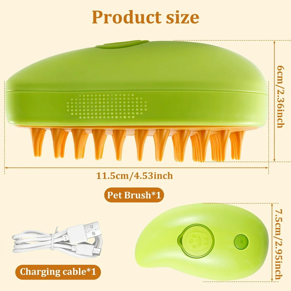 3 in 1 Steamy Cat Brush,Cat Steam Brush for Massage Removing Tangled Loose Hair,Self Cleaning Steam Cat Grooming Brush,Misting Spray Cat Brush for Shedding with Water Tank,Yellow