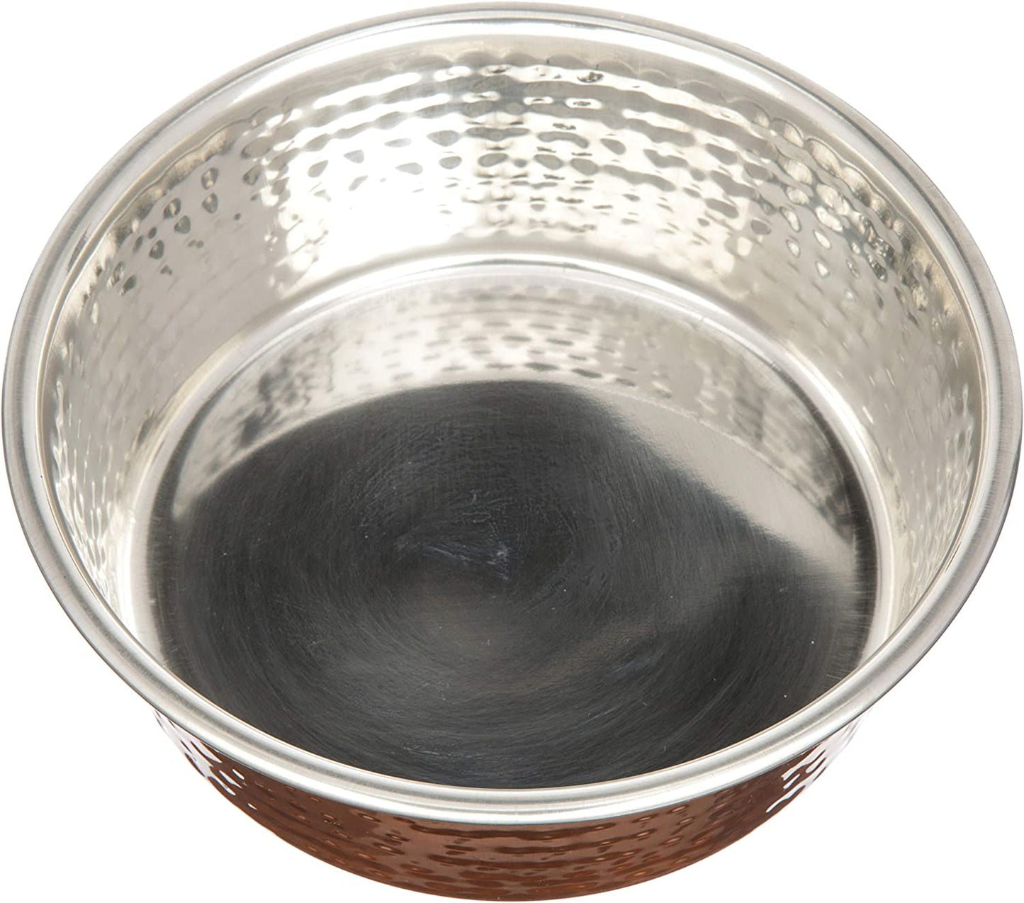 Hammered Stainless Steel Pet Bowl with Copper Coating - Deluxe Luxury Style Dog and Cat Dish (Medium, 32 Oz.)