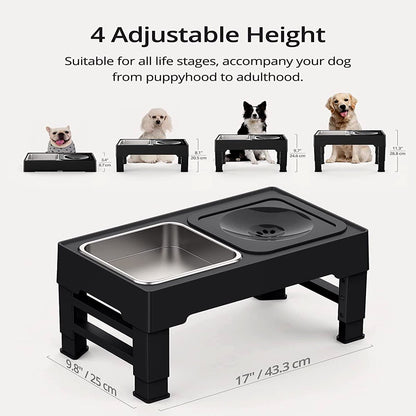Elevated Dog Bowls for Large Dogs, Raised Dog Bowl Stand with No Spill Dog Water Bowl & Stainless Steel Dog Food Bowl, 4 Heights Adjustable for Small Medium Large Dogs and Pets
