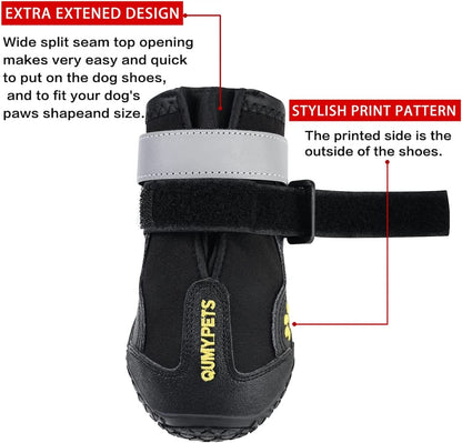 Dog Boots Waterproof Shoes for Large Dogs with Reflective Strips Rugged Anti-Slip Sole Black 4PCS (Size 6: 2.6''X3.0''(W*L) for 52-65 Lbs, Black)