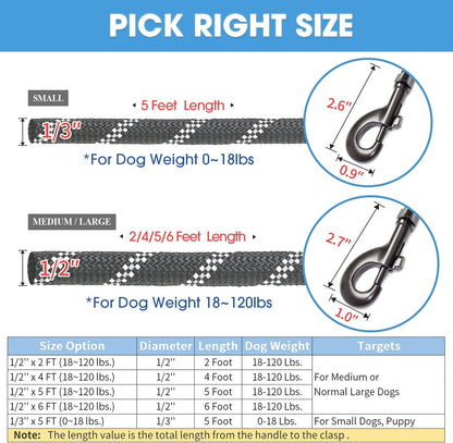 2/4/5/6 FT Dog Leash with Comfortable Padded Handle and Highly Reflective Threads for Small Medium and Large Dogs (5FT-1/2'', Black)