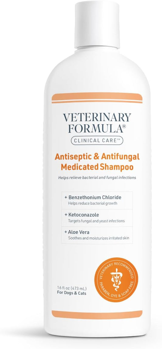 Clinical Care Antiseptic and Antifungal Medicated Shampoo for Dogs & Cats, 16Oz – Helps Alleviate Scaly, Greasy, Red Skin – Paraben, Dye, Soap-Free